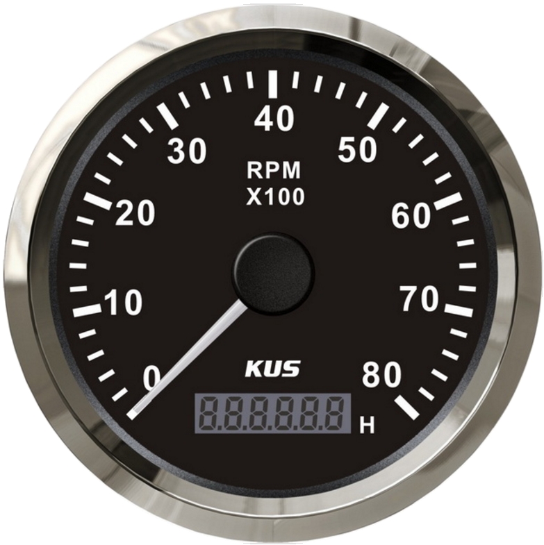KUS Otáčkomer do 8000 otáčok s motohodinami čierny 85 mm  pre zabudované motory
