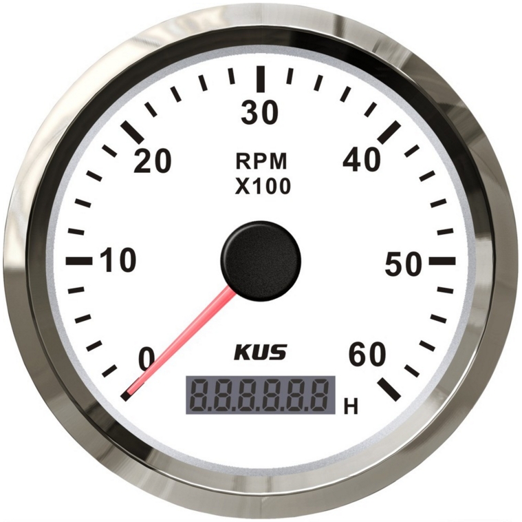 KUS Otáčkomer do 6000 otáčok s motohodinami biely 85 mm  pre zabudované motory