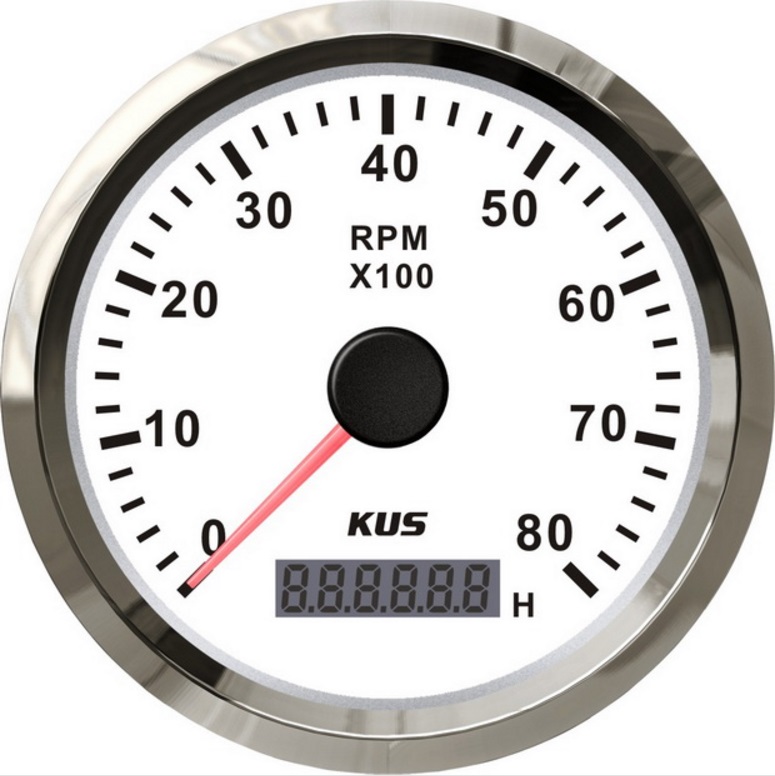 KUS Otáčkomer do 8000 otáčok s motohodinami biely 85 mm  pre zabudované motory