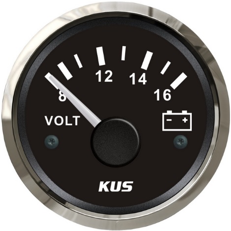KUS Voltmeter 8-16 V čierny 52 mm  CPVR-BS-8-16 K-Y13000