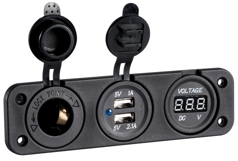 OSCULATI Digitálny voltmeter, dvojitá USB zásuvka, 12 V zásuvka