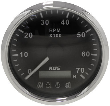 KUS Otáčkomer do 7000 otáčok s motohodinami čierny 85 mm so 4 alarmami  pre závesné motory K-Y07046