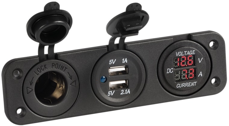 OSCULATI Digitálny voltmeter, ampérmeter, zásuvka 12 V, dvojitá USB zásuvka