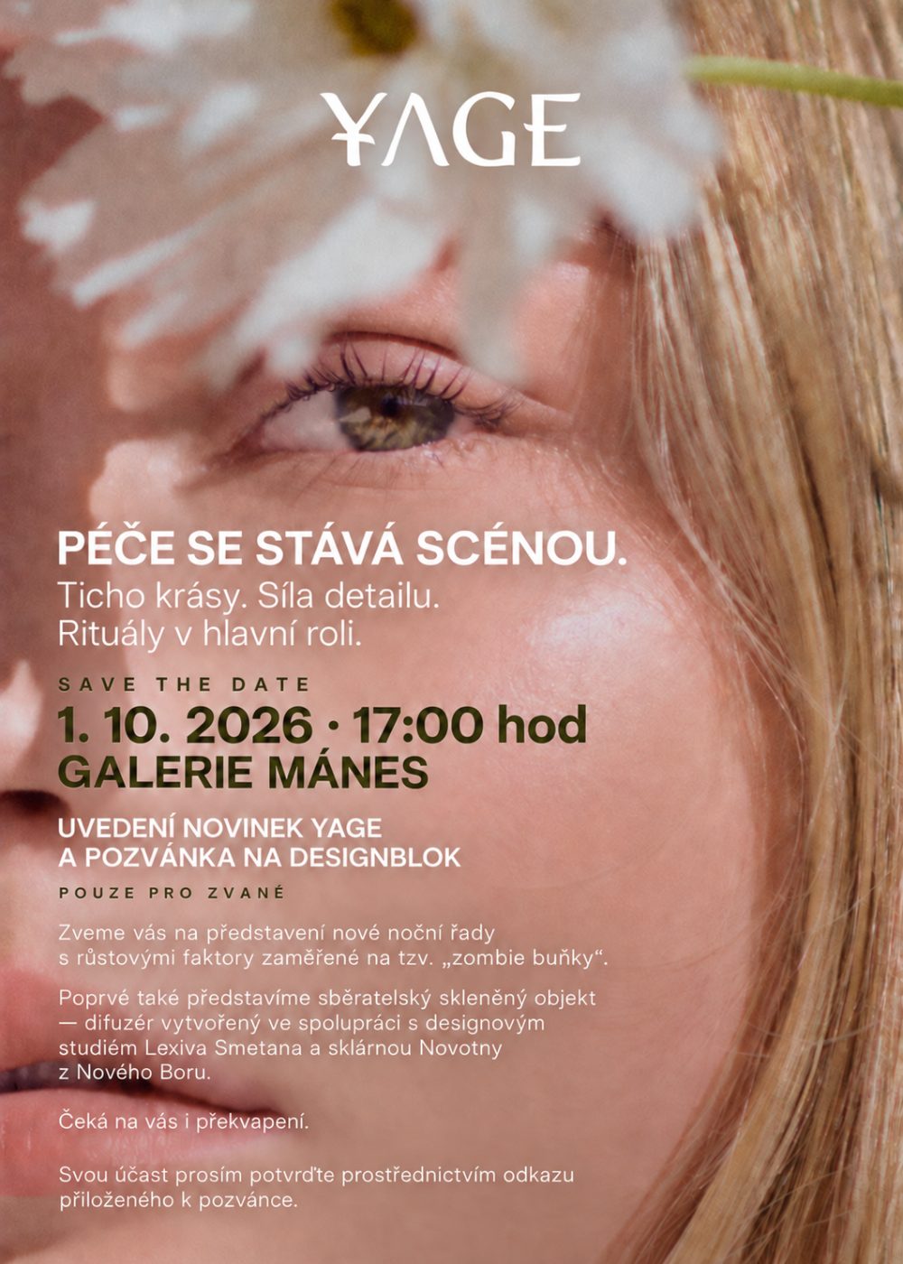 Pozvánka Yage – Péče se stává scénou. 1. 10. 2026, 17:00, Galerie Mánes