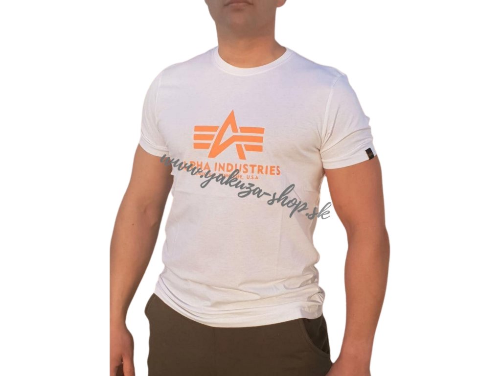Alpha Industries Basic T Shirt White Neon Orange tričko pánske 1