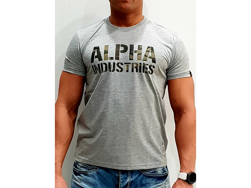 Alpha Industries Camo Print T Grey/wooland tričko pánske