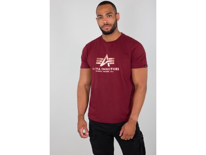 Alpha Industries Basic T Shirt Foil Print Burgundy Gold tričko pánske