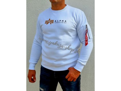 Alpha Industries LABEL Sweater foil print mikina pánska white