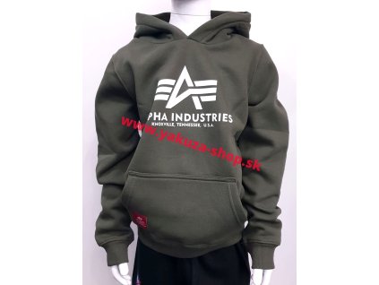 Alpha Industries Basic Hoody Kids detská mikina dark olive