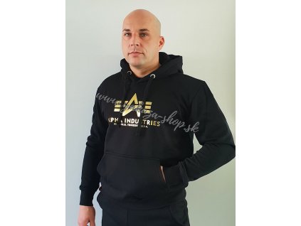 Alpha Industries Basic Hoody Foil Print pánska mikina black yellow gold