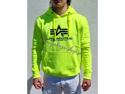 Alpha Industries Basic Hoody Neon Print pánska mikina neon yellow