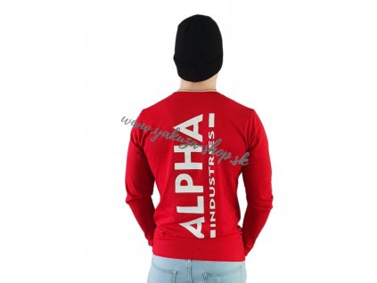Alpha Industries Back Print Heavy LS pánske tričko s dlhým rukávom speed red a