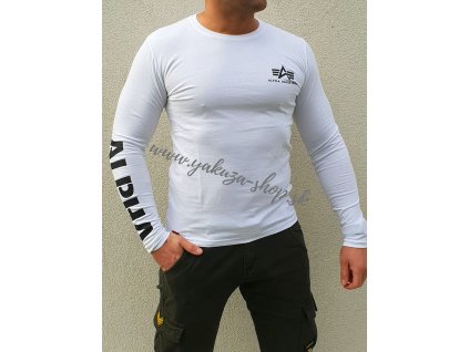Alpha Industries Sleeve Print Heavy LS pánske tričko s dlhým rukávom white