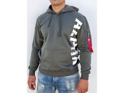 Alpha Industries SIDE PRINT Hoody dark olive pánska mikina