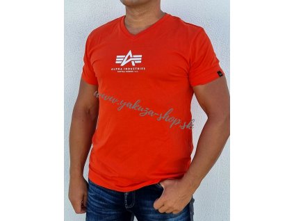 Alpha Industries Basic V Neck ML T tričko pánske atomic red