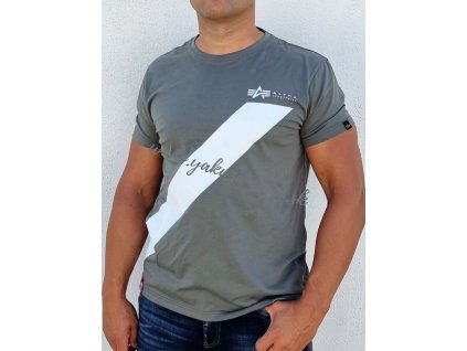 Alpha Industries Diagonal Stripe T tričko pánske vintage green jediný 1 kus na Slovensku
