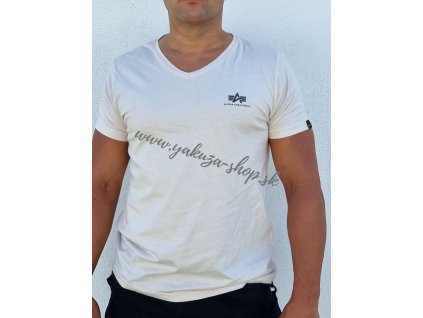 Alpha Industries Basic V Neck Small Logo T tričko pánske Jet Streem White