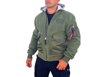 Alpha Industries CWU Zip Hoody Teddy bunda pánska sage green