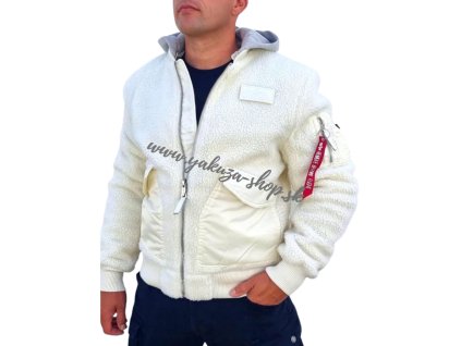 Alpha Industries CWU Zip Hoody Teddy bunda pánska off white