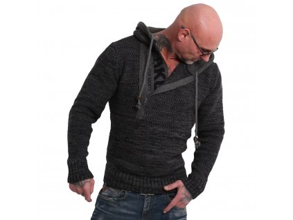 Yakuza sveter pánsky GEEP KNIT HOB 18086 dark grey mellange