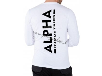 Alpha Industries Back Print Heavy LS pánske tričko s dlhým rukávom white black