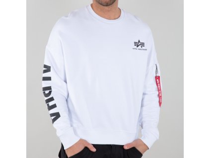 Alpha Industries mikina SLEEVE PRINT OS Sweater white