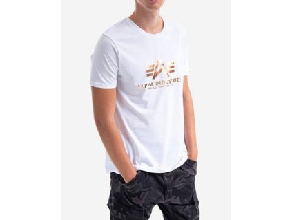 Alpha Industries Basic T Shirt Foil Print White/Cooper tričko pánske