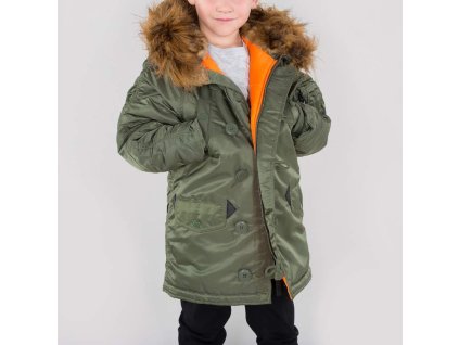 Alpha Industries detská zimná bunda N3 B VF KIDS sage green