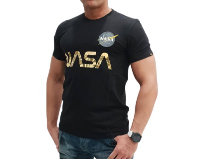 Alpha Industries NASA Reflective T black gold tričko pánske 1