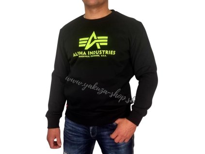 Alpha Industries mikina pánska Basic Sweater Neon Print black neon yellow