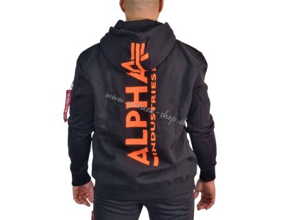 Alpha Industries Back Print Hoody Neon Print pánska mikina black neon orange