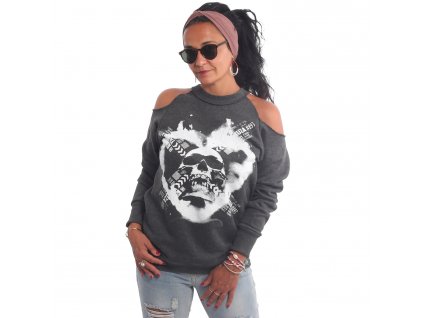 Yakuza mikina dámska SKULLGRAM OFF SHOULDER Sweater GPB 21115 black melange