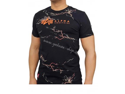 Alpha Industries Lightring AOP T tričko pánske Black Orange 1