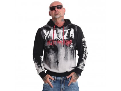 Yakuza mikina pánska s kapucňou SKULL TAG HOB 22031 black