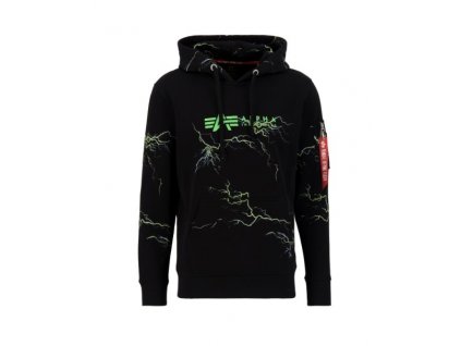 Alpha Industries LIGHTNING AOP Hoody black poisongreen pánska mikina