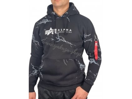 Alpha Industries LIGHTNING AOP Hoody black white pánska mikina