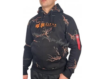 Alpha Industries LIGHTNING AOP Hoody black orange pánska mikina