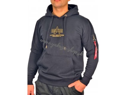 Alpha Industries Basic Hoody ML Foil Print pánska mikina black gold