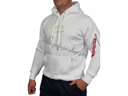 Alpha Industries Basic Hoody ML Foil Print pánska mikina white gold