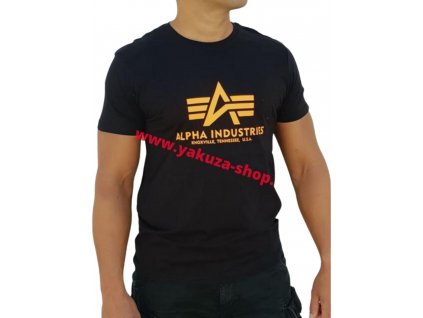 Alpha Industries Basic T Shirt Neon Print Black Neon Orange tričko pánske