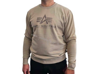 Alpha Industries mikina pánska bez kapucne Basic Sweater CARBON vintage sand 1