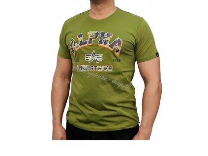 Alpha Industries tričko pánske COLLEGE CAMO T moss green