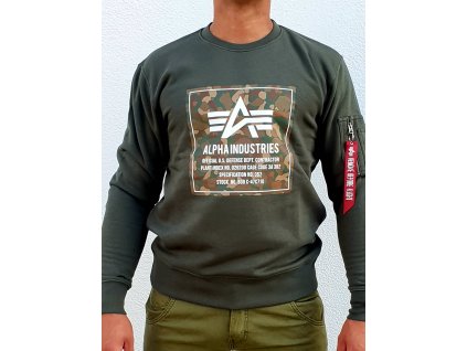 Alpha Industries CAMO BLOCK Sweater dark olive mikina pánska
