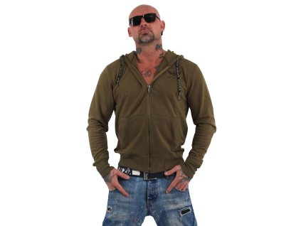 Yakuza BASIC LINE EMB mikina na zips HZB 14072 dark olive