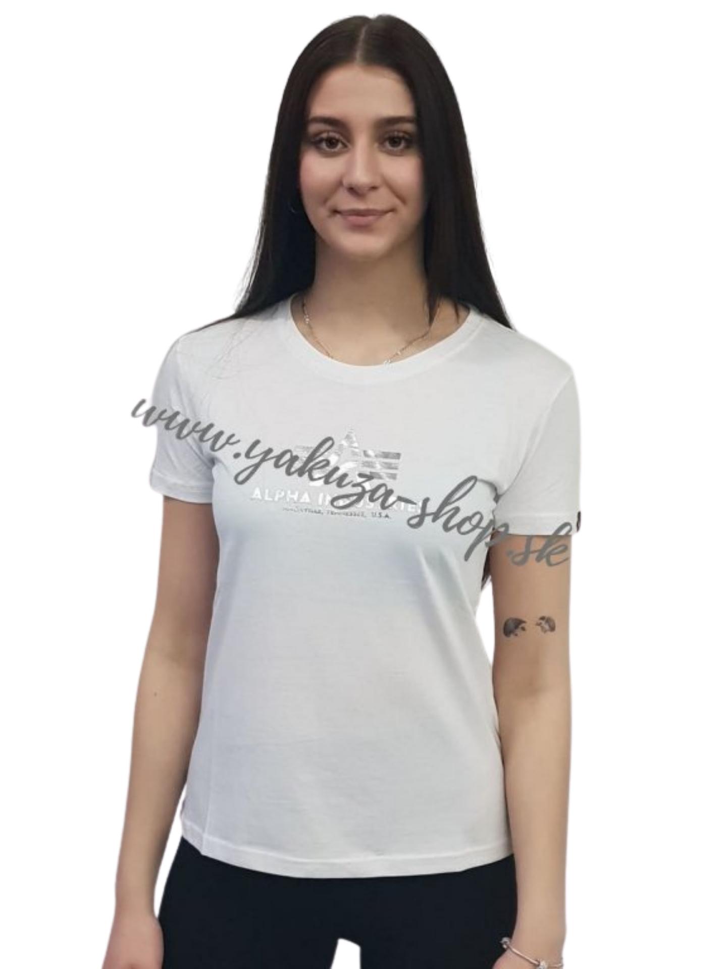 Alpha Industries New Basic T Wmn Foil Print White/metal silver Veľkosti dámske: XS, Farba: biela/strieborná