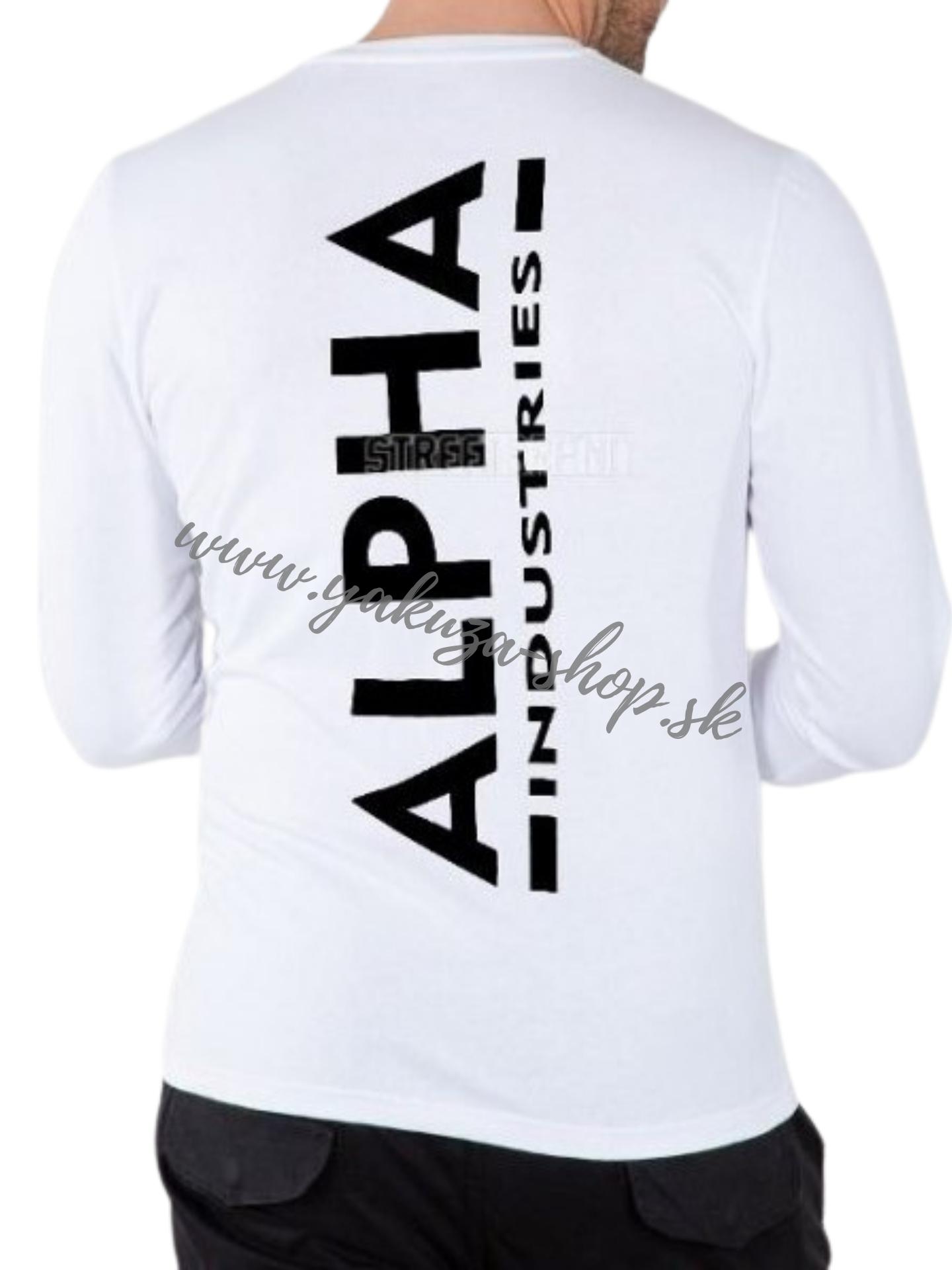 Alpha Industries Back Print Heavy LS pánske tričko s dlhým rukávom white/black Farba: biela, Veľkosti pánske: XL