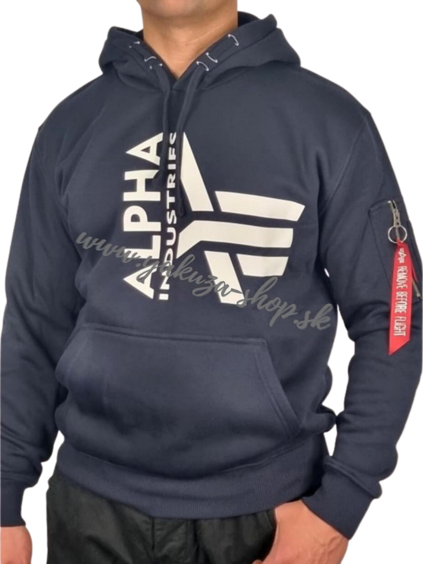 Alpha Industries Half Logo Foam Hoody pánska mikina rep blue Farba: modrá, Veľkosti pánske: L