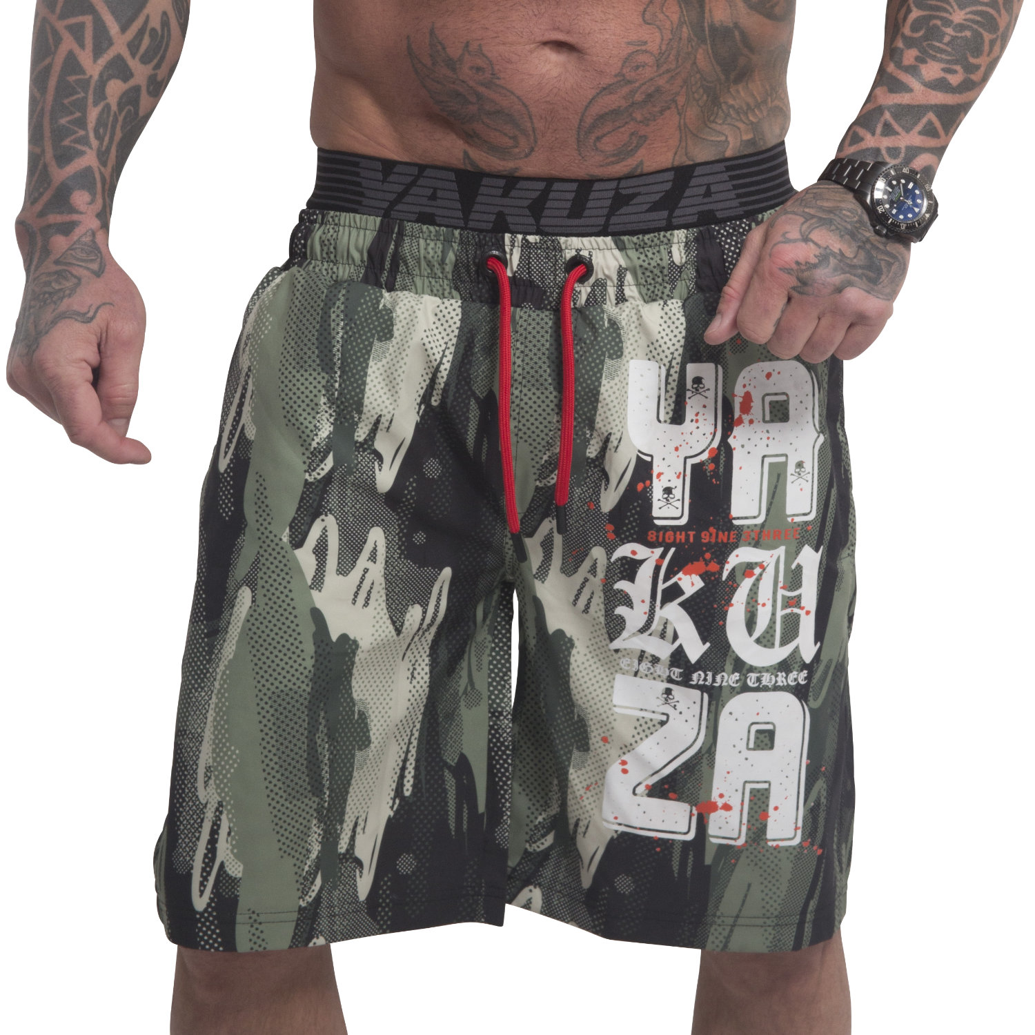 Yakuza plavkové šortky URBNSTL BSB 23059 camouflage green Veľkosť: M, Farba: zelený a hnedý maskáč