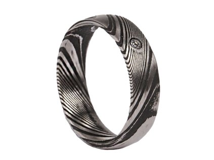 prsten 6mm Mhiotal Silver Black Brushed damascus