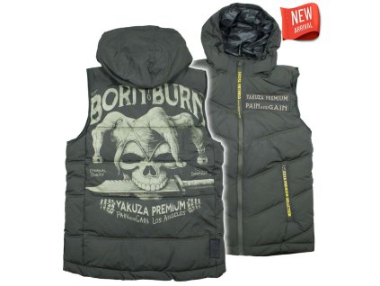 Pánská vesta s kapucou Yakuza Premium Selection 3966 Born to Burn zelená oliva 2